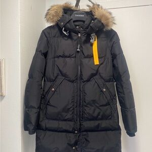 Parajumpers Black Puffer Coat with Fur Trim